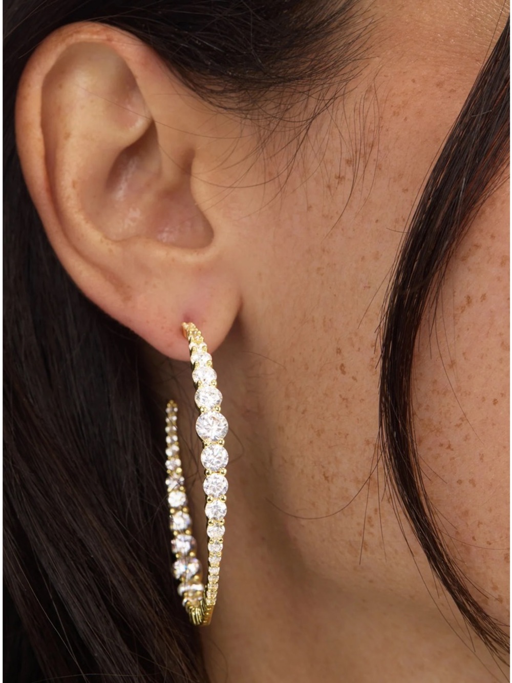 Melinda Maria Gold Hoop Earrings with Crystal Accents - Picture 2 of 8